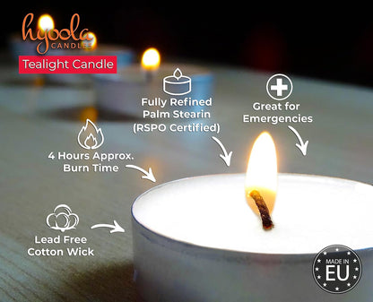 Tea Lights Candles - 50 Bulk Candles Pack - Natural Palm Oil Tea Light - European Quality White Unscented Tealight Candles - 4 Hour Burn Time
