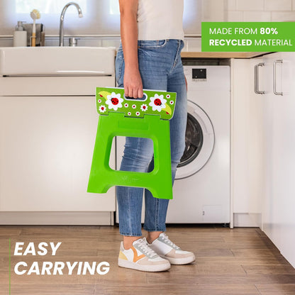 Compact Step Stool Foldable, 12-1/2-Inch Step Stools for Adults up to 330 Pound, Lightweight Stool, Non-Slip Folding Step Stool, Ladybug on Top