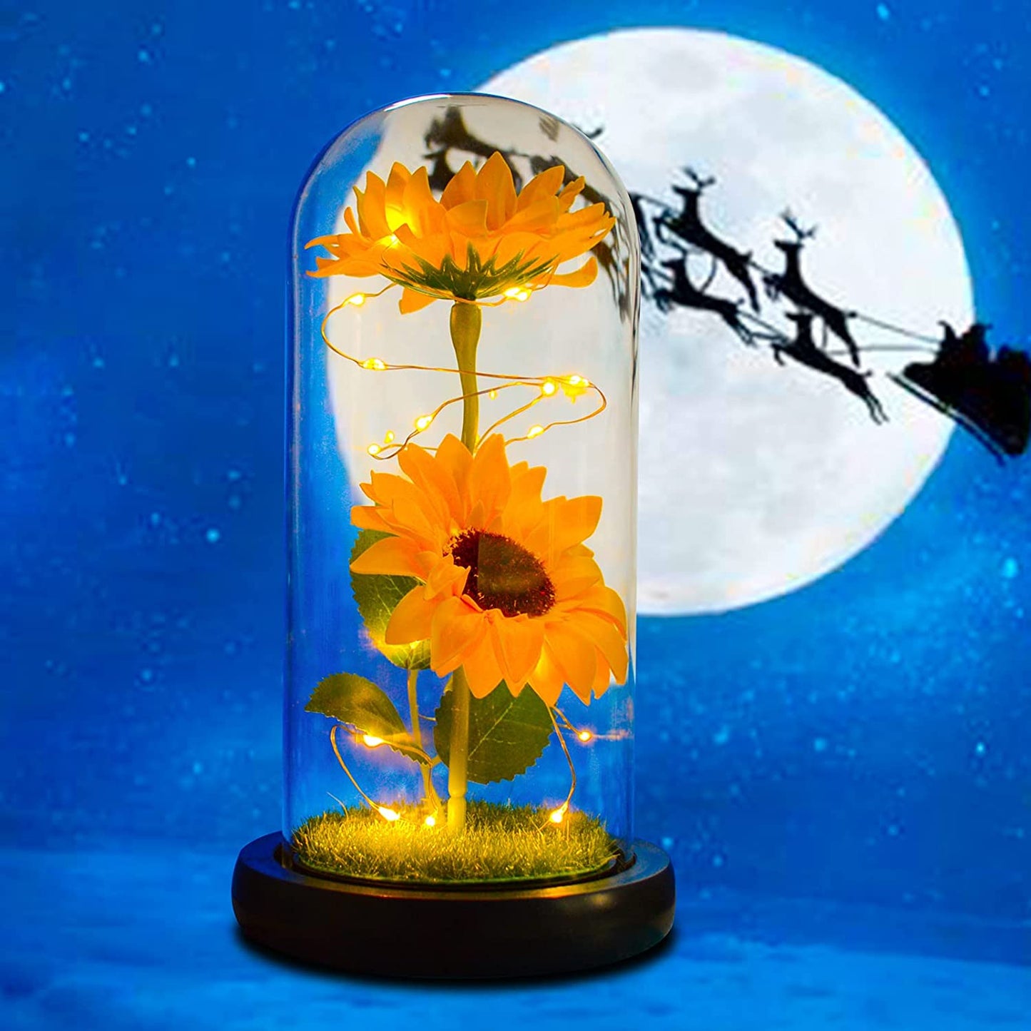 Sunflower Gift for Women,Sun Flowers Home Decor,Preserved Sunflower Bouquet in Glass Dome,Birthday Gifts for Her Mom
