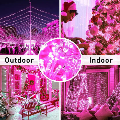 Fairy Lights Outdoor String Lights 33Ft 100 LED with Memory Modes Controller, Extendable Christmas Lights Decorations for Wedding, Christmas, Party, Patio, Indoor Outdoor (Pink)