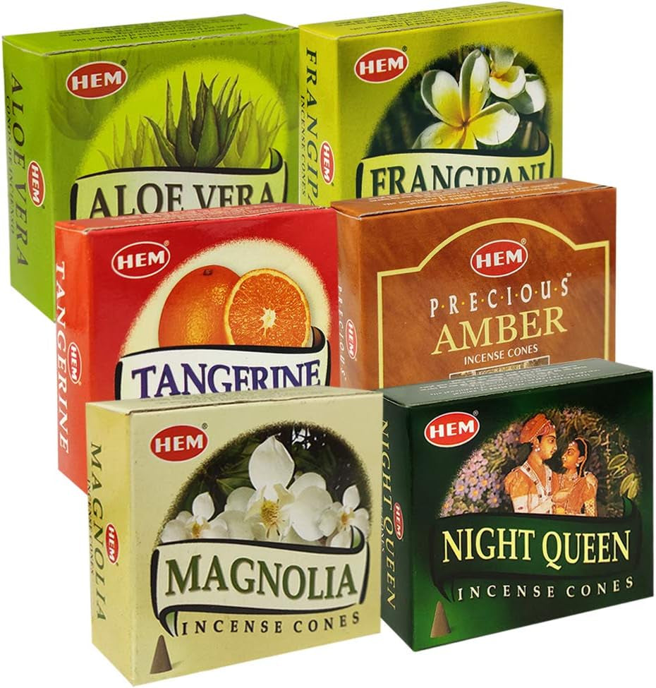Hem Incense Cones Variety Pack #3 and Cone Incense Burner Bundle with 6 Most Desired Fragrances