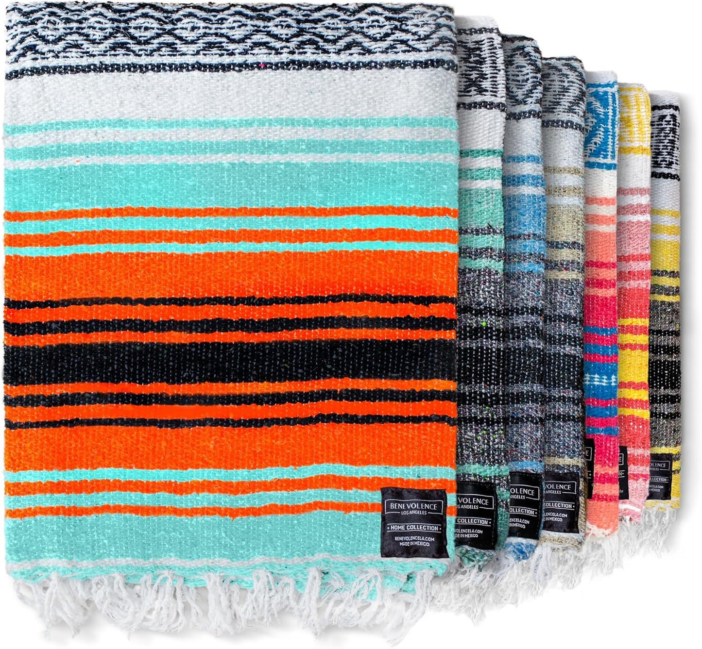 Authentic Handwoven Mexican Blanket | Yoga Blankets, Outdoor, Picnic, Beach, Camping | Equestrian Saddle | Serape 50X70 Inches - Bright Mandarin, Pack of 1