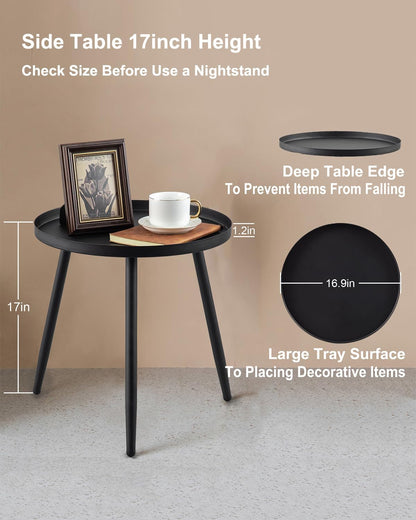 Side Table: End Table for Indoor Use - Small Side Tables for Small Spaces All Matte Black with 3 Legged