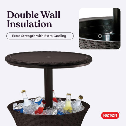 Pacific Cool Bar Outdoor Patio Furniture and Hot Tub Side Table with 7.5 Gallon Beer and Wine Cooler, Espresso Brown