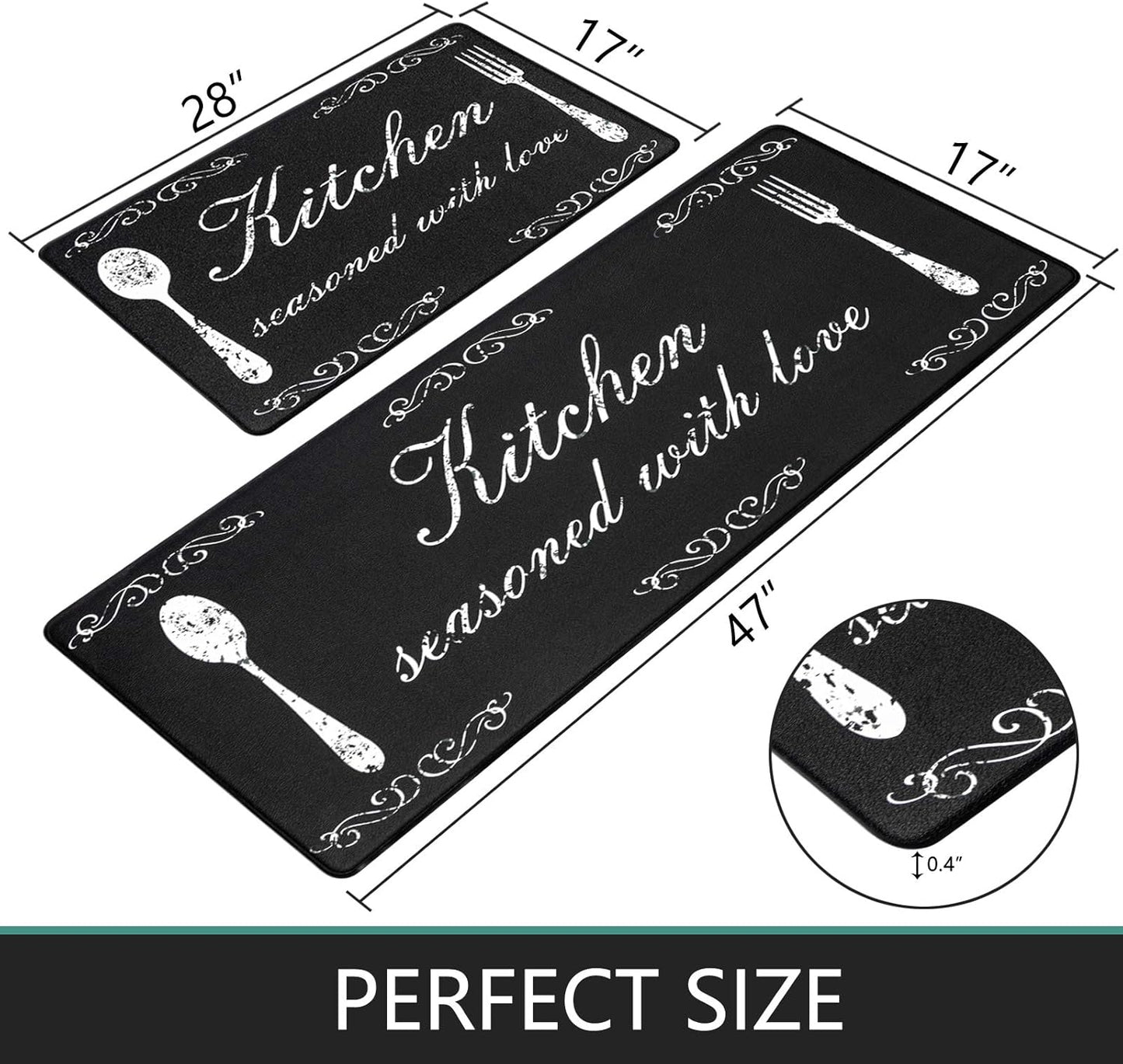 anti Fatigue Kitchen Mat Set of 2 Cushioned Kitchen Floor Mats Waterproof Kitchen Rugs Non Slip Kitchen Runner Rug Comfort Soft Standing Mat Carpets