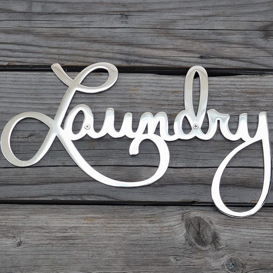 Metal Laundry Sign for Wall Decor - Silver, 11 X 6.3 Inches Laundry Room Decor - Hand Polished Stainless Steel with Installation Kit - Metal Script Words Decoration