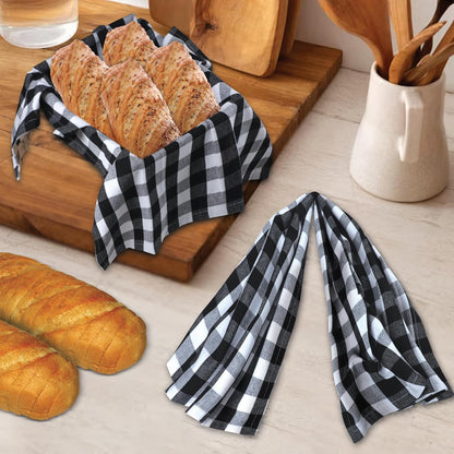 Kitchen Towels 100% Cotton Dish Towels for Kitchen (Set of 6) 20”X30” Dish Cloths Highly Absorbent Kitchen Linen Set with Hanging Loop Perfect for Drying Dishes Cleaning – Black White