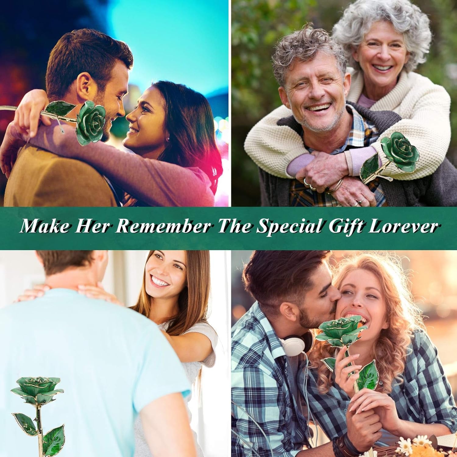 24K Light Green Rose for Her, Dipped Gold Rose Love Real Golden Plated Preserved Forever Flower with Rose Stand Present for Wife/Girlfriend/Lover (Light Green)