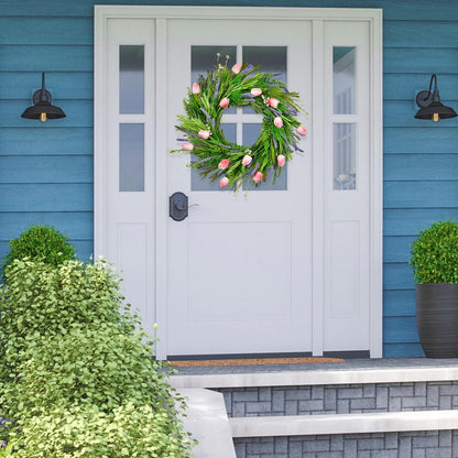 Beinhome 22 Inch Spring Summer Wreath, Pink Tulips and Lavender Wreath for Fr...