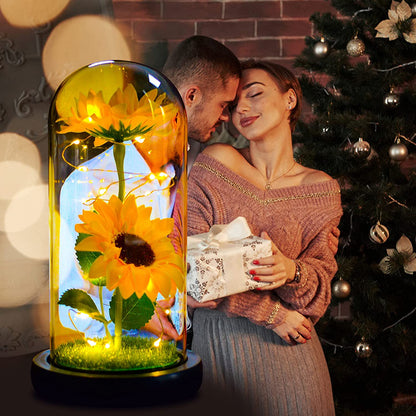Sunflower Gift for Women,Sun Flowers Home Decor,Preserved Sunflower Bouquet in Glass Dome,Birthday Gifts for Her Mom