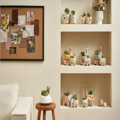 Ceramic Animal Succulent Planter Pots - 6.1 + 4.5 Inch Cute Alpaca/Llama & Goat Rough Pottery Unglazed Desktop Flower Plant Pots Indoor, Home Decor Gifts for Mom, Green