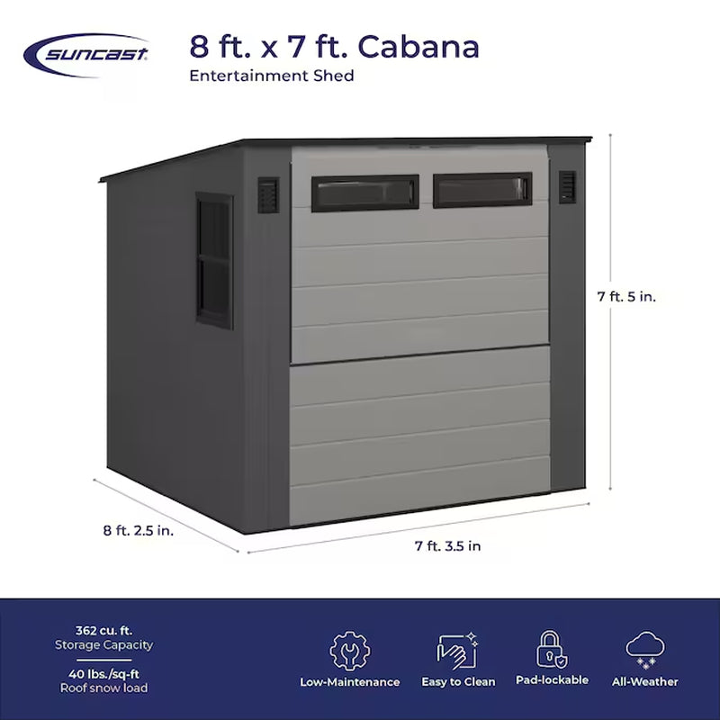8-Ft X 7-Ft Outdoor Entertainment Cabana Bar Gray Lean-To Resin Storage Shed