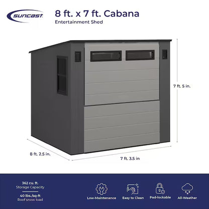8-Ft X 7-Ft Outdoor Entertainment Cabana Bar Gray Lean-To Resin Storage Shed