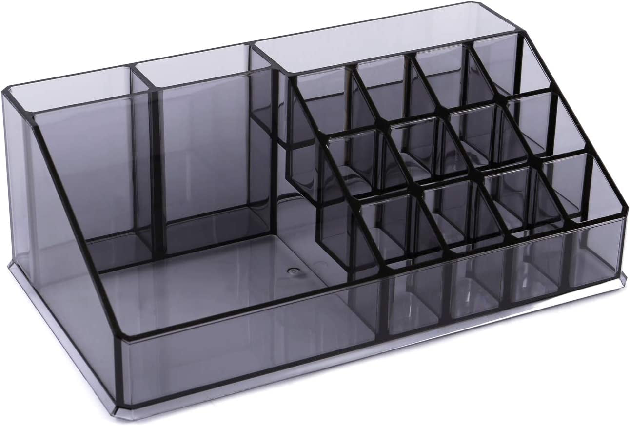 Cosmetics Makeup and Jewelry Storage Case Display, Stylish Bathroom Case Great for Lipstick, Nail Polish, Brushes, Jewelry and More, Overall: 9 1/4"W X 5 3/8"D X 11 5/8"H, Gray