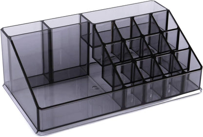 Cosmetics Makeup and Jewelry Storage Case Display, Stylish Bathroom Case Great for Lipstick, Nail Polish, Brushes, Jewelry and More, Overall: 9 1/4"W X 5 3/8"D X 11 5/8"H, Gray