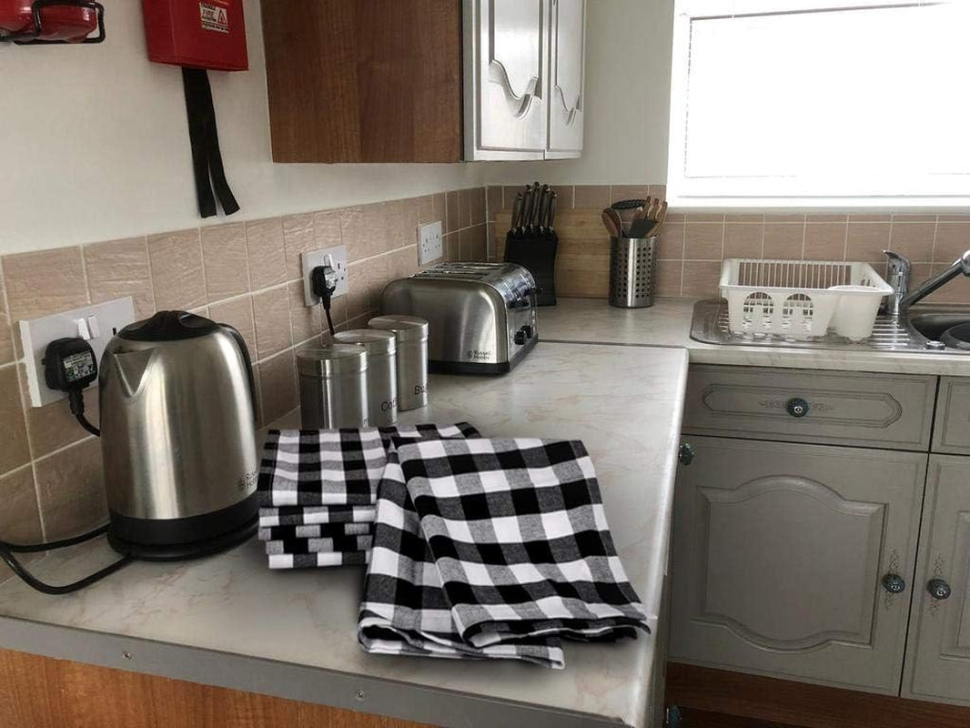 Kitchen Towels 100% Cotton Dish Towels for Kitchen (Set of 6) 20”X30” Dish Cloths Highly Absorbent Kitchen Linen Set with Hanging Loop Perfect for Drying Dishes Cleaning – Black White
