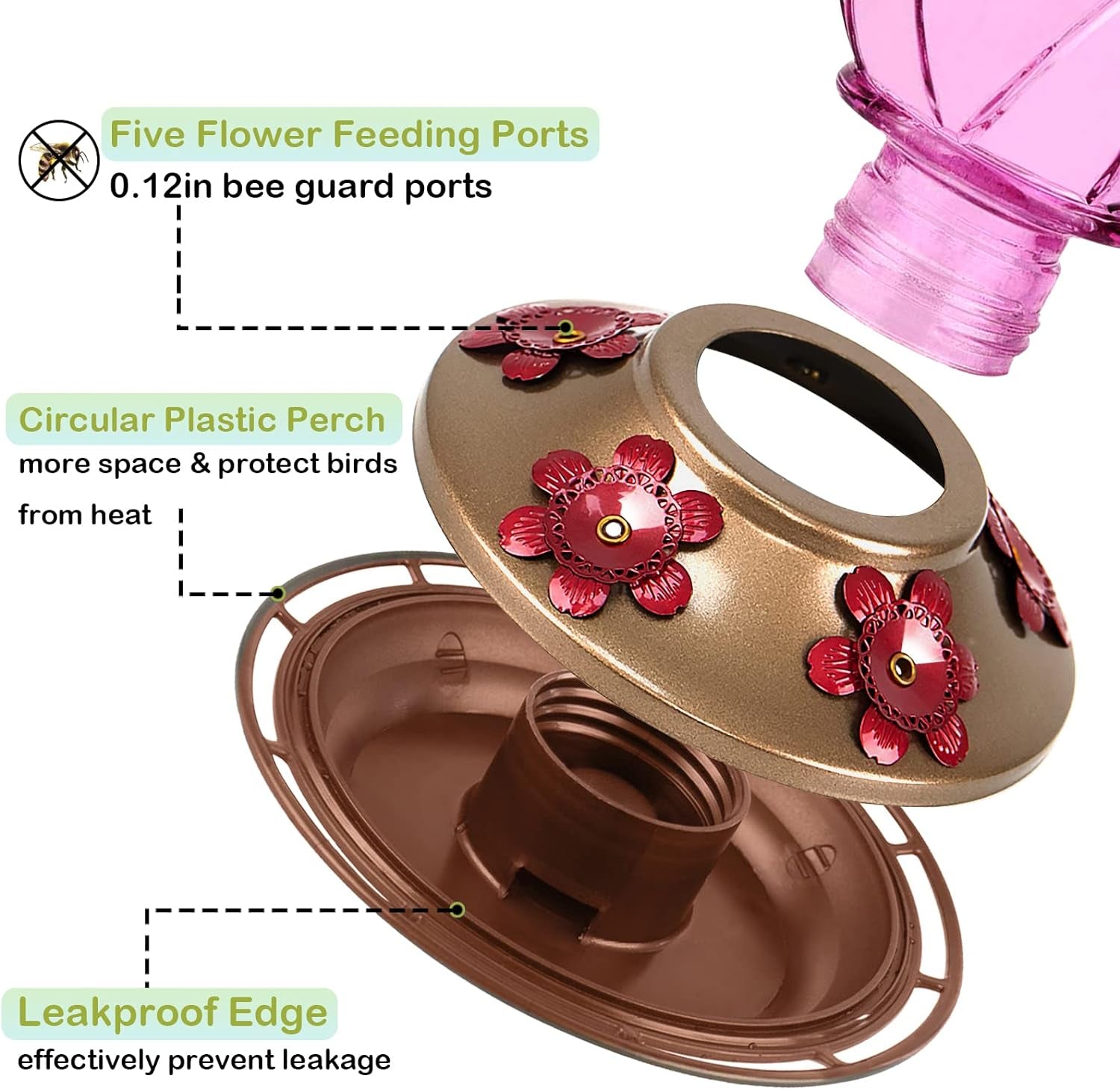 Hummingbird Feeder, Glass Hummingbird Feeder for Outdoors, Netted Texture Ball Shape Bottle, 20 Ounces, Lavender, Birthday Gifts for Women Men, Gifts for Mom Dad