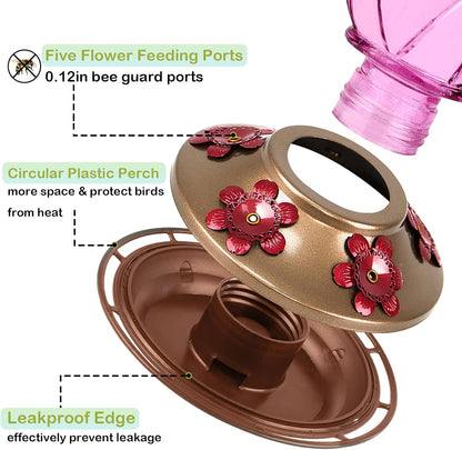 Hummingbird Feeder, Glass Hummingbird Feeder for Outdoors, Netted Texture Ball Shape Bottle, 20 Ounces, Lavender, Birthday Gifts for Women Men, Gifts for Mom Dad