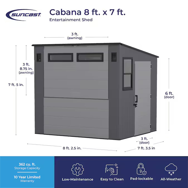 8-Ft X 7-Ft Outdoor Entertainment Cabana Bar Gray Lean-To Resin Storage Shed