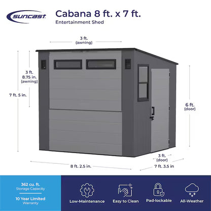 8-Ft X 7-Ft Outdoor Entertainment Cabana Bar Gray Lean-To Resin Storage Shed
