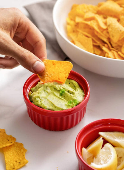 Ramekins 4 OZ Oven Safe, Creme Brulee Ramekins, Pudding Custard Cups Souffle Ramiken, Dipping Sauce Dishes, Ceramic Ramekin Bowls Set of 6, True Red