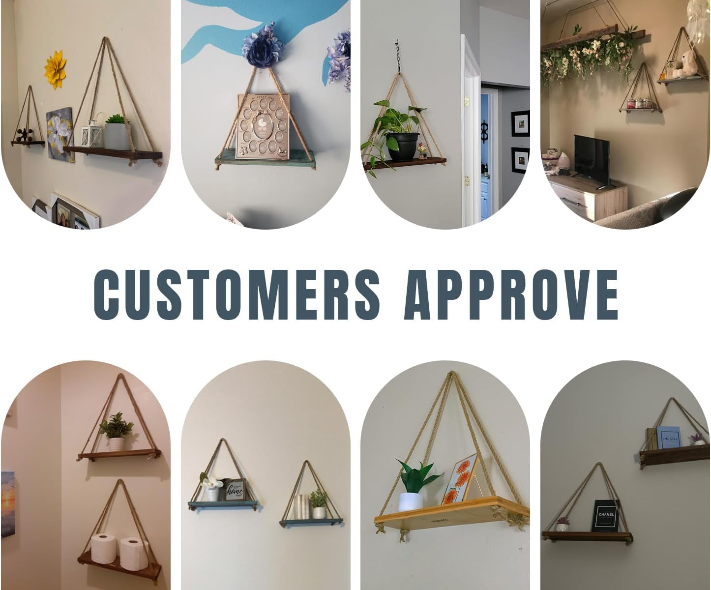 Hanging Shelves for Wall - Set of 2 – Rustic Farmhouse Boho Shelves with String – 17”X5.2” – Thick Distressed, Torched Look Real Wood - Brown Color