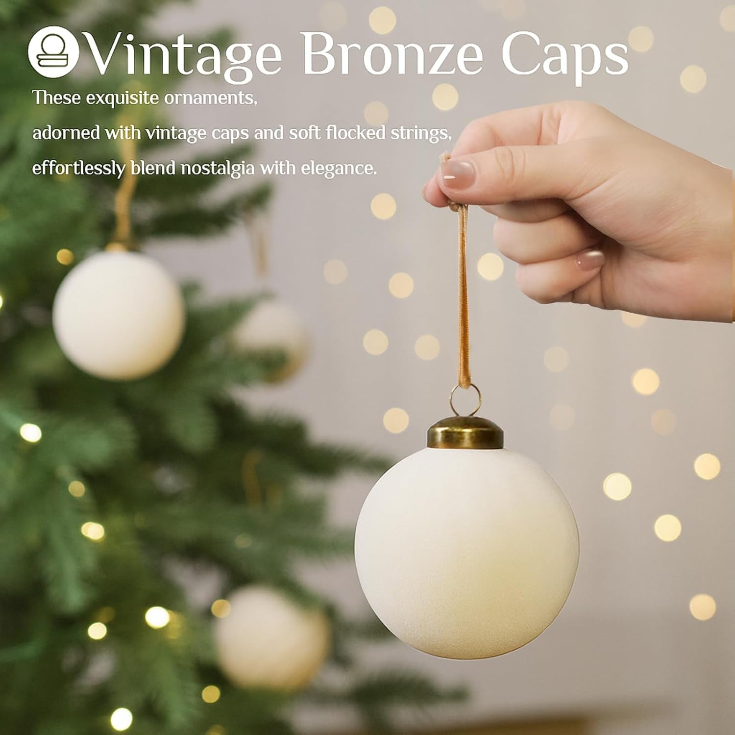 36PCS Velvet Christmas Ornaments Set Mixed Flocked Balls Ornaments Shatterproof Christmas Tree Decorations for Holiday,Party,Home(Beige)