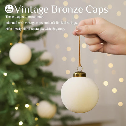 36PCS Velvet Christmas Ornaments Set Mixed Flocked Balls Ornaments Shatterproof Christmas Tree Decorations for Holiday,Party,Home(Beige)