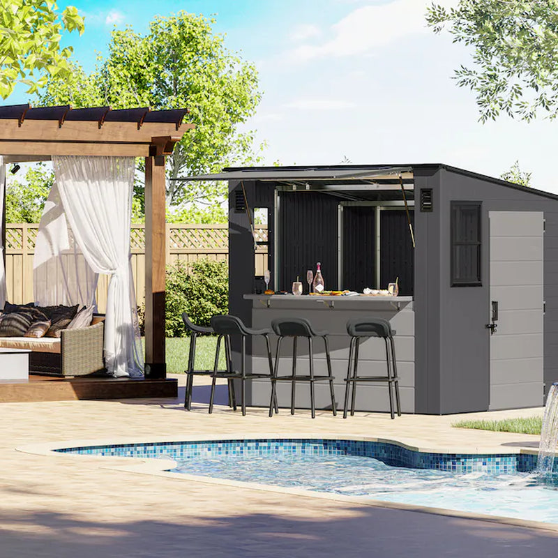 8-Ft X 7-Ft Outdoor Entertainment Cabana Bar Gray Lean-To Resin Storage Shed