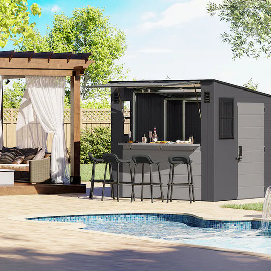 8-Ft X 7-Ft Outdoor Entertainment Cabana Bar Gray Lean-To Resin Storage Shed