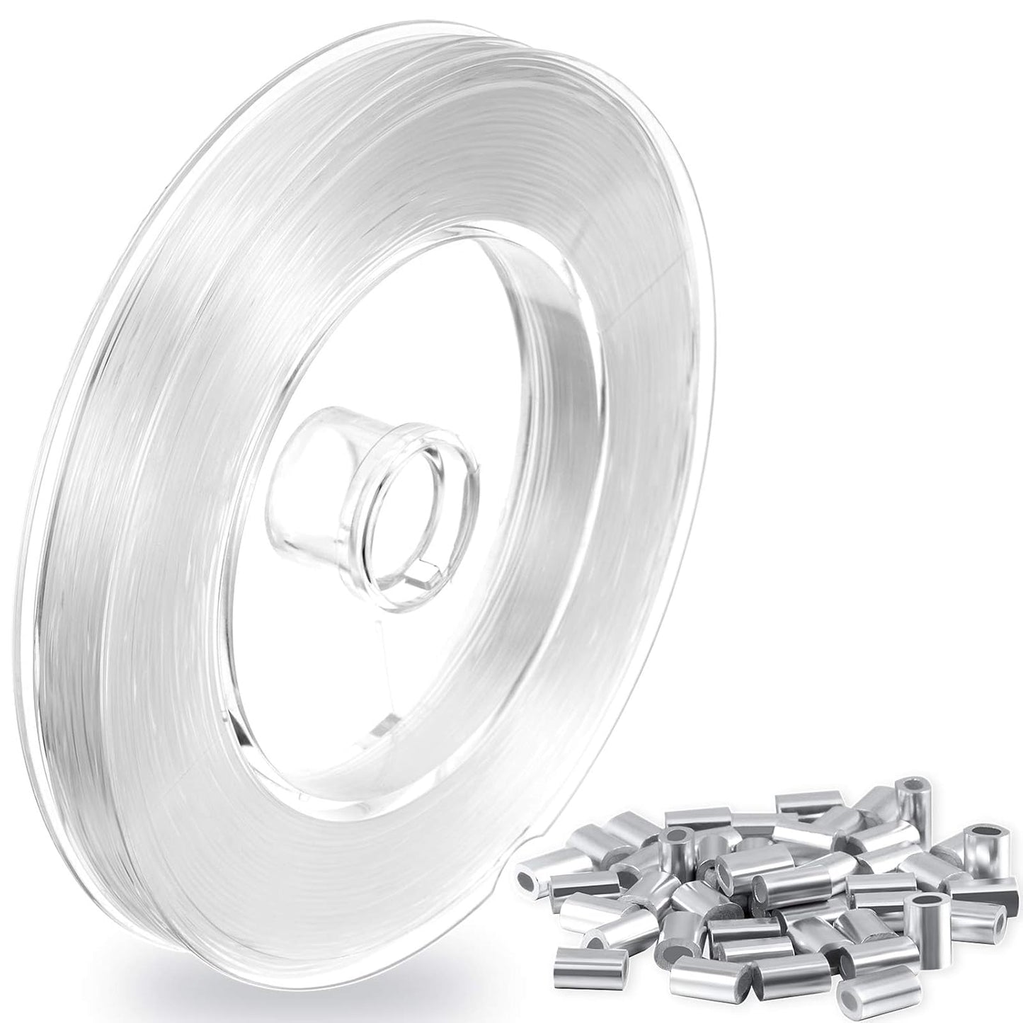 Strong Clear Nylon Wire Invisible Hanging Wire for Hanging Craft Christmas Decor and 50 Loop Sleeve (109 Yd.)