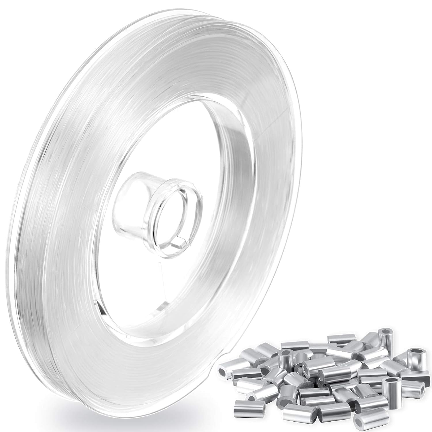 Strong Clear Nylon Wire Invisible Hanging Wire for Hanging Craft Christmas Decor and 50 Loop Sleeve (109 Yd.)