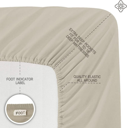 100% Organic Cotton 1 Fitted Sheet Queen Size Only | 300 Thread Count Sateen Weave GOTS Certified with Deep Pocket - Sand