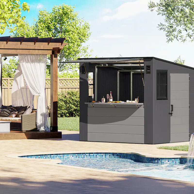 8-Ft X 7-Ft Outdoor Entertainment Cabana Bar Gray Lean-To Resin Storage Shed