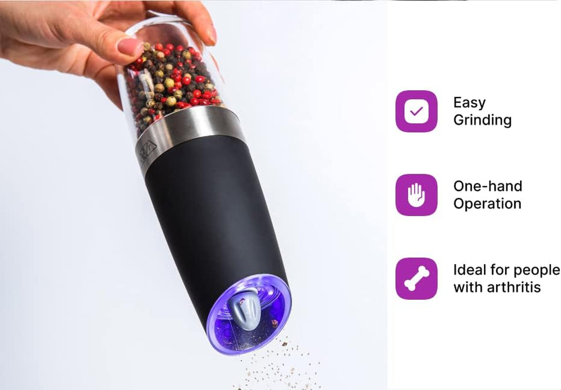 KSL Gravity Electric Salt and Pepper Grinder Set - Christmas Gift - Adjustable Motorized Electrical Powered Auto Shakers-Automatic Power Mill-Automated Battery Electronic Crusher