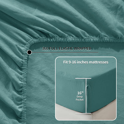 100% Linen Sheet Set Twin Size,Bed Sheets 3 Piece Sets,Solid Color Natural Flax Bed Sheets Soft Breathable Bedding,16" Deep Pocket,All Season (Twin, Aqua)