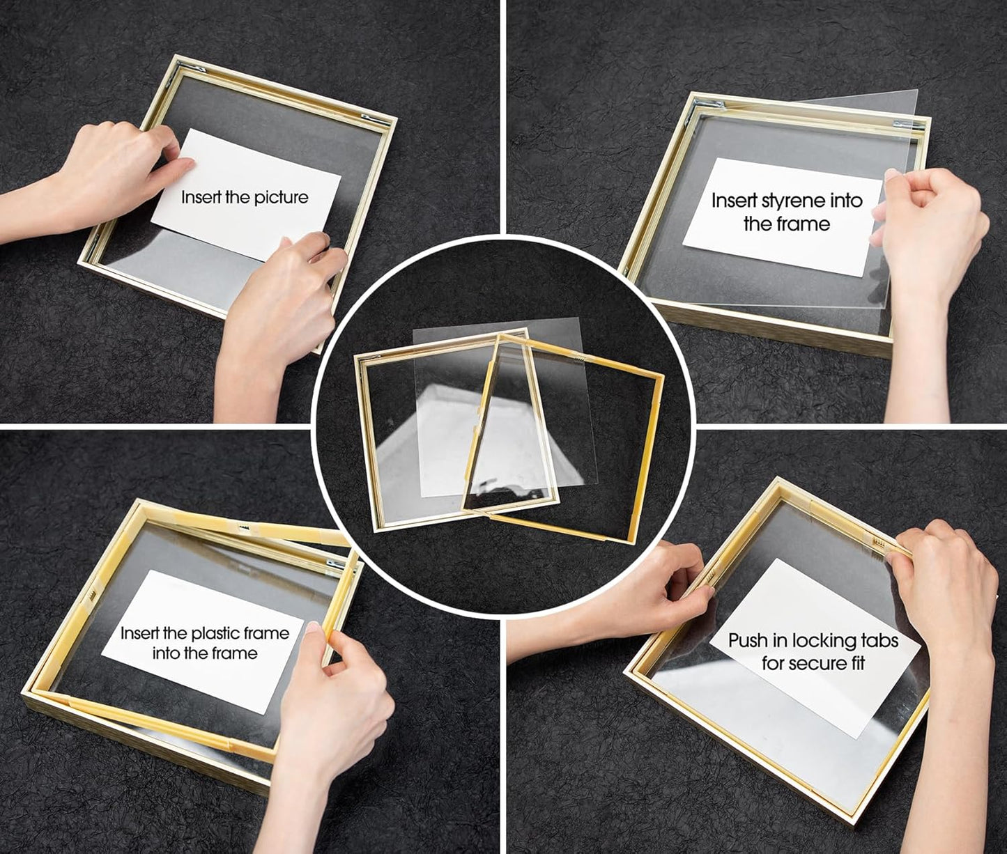 , Floating Picture Frame 8X8 - Black Aluminum Metal Photo Frame - Real Glass of Front - for Wall Mount Displays