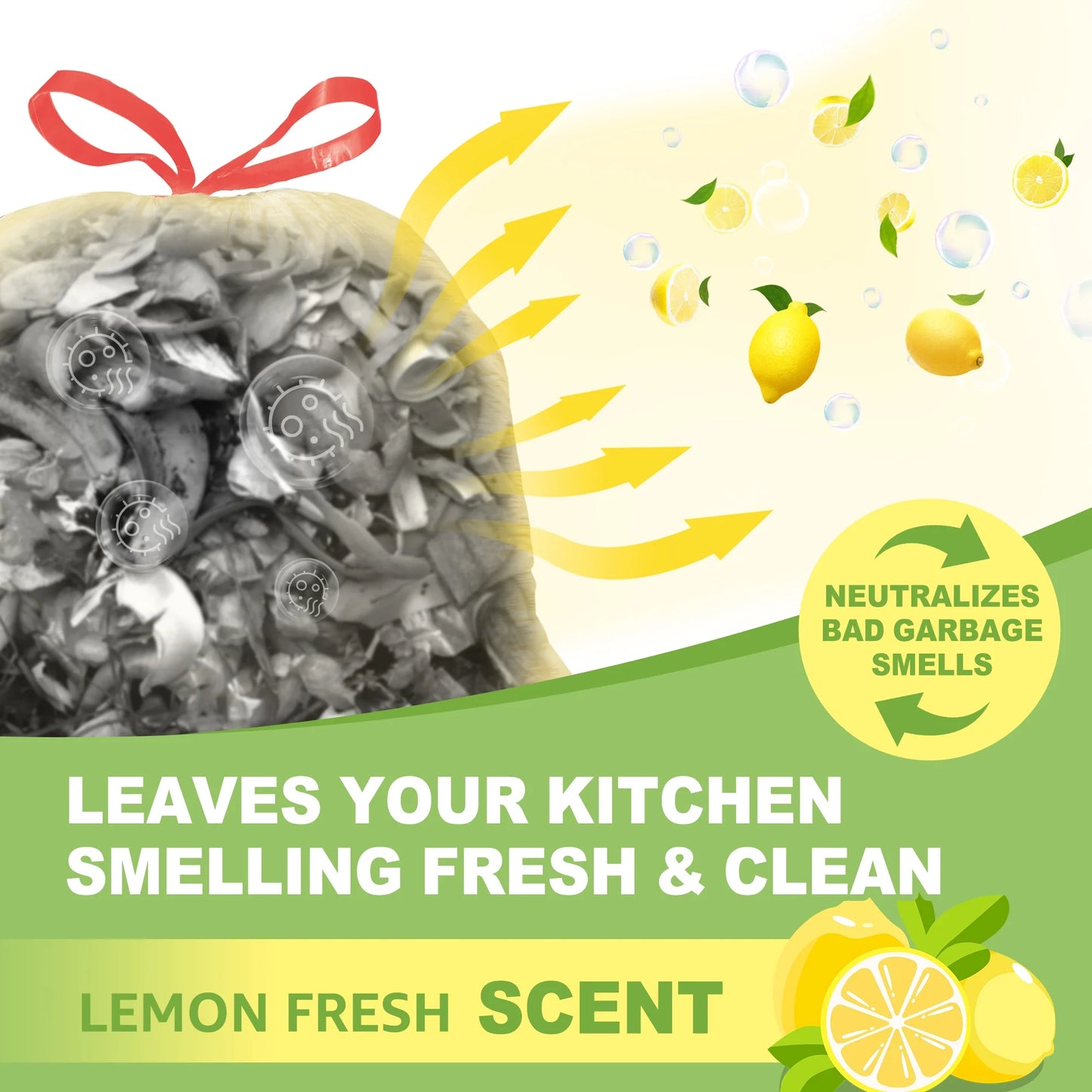 Ultra Strong 13 Gallon Trash Bags, Lemon Scent (100 Count), Tall Kitchen Drawstring Garbage Bags 10-13 Gallon, Light Yellow