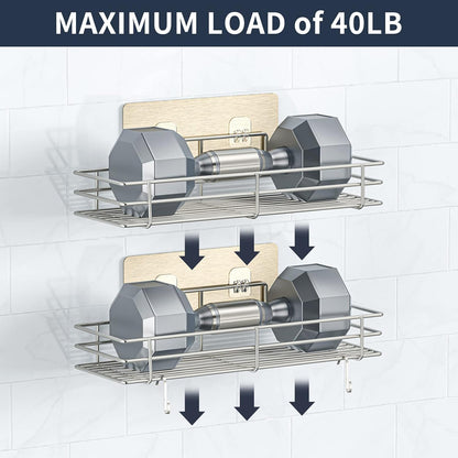 Shower Caddy Basket Shelf with Soap Holder 3 Pack, No Drilling Traceless Adhesive Shower Organizer Storage for Inside, Shower Wall Shelves with Hooks, SUS304 Stainless Steel Bathroom Organizer Shelf