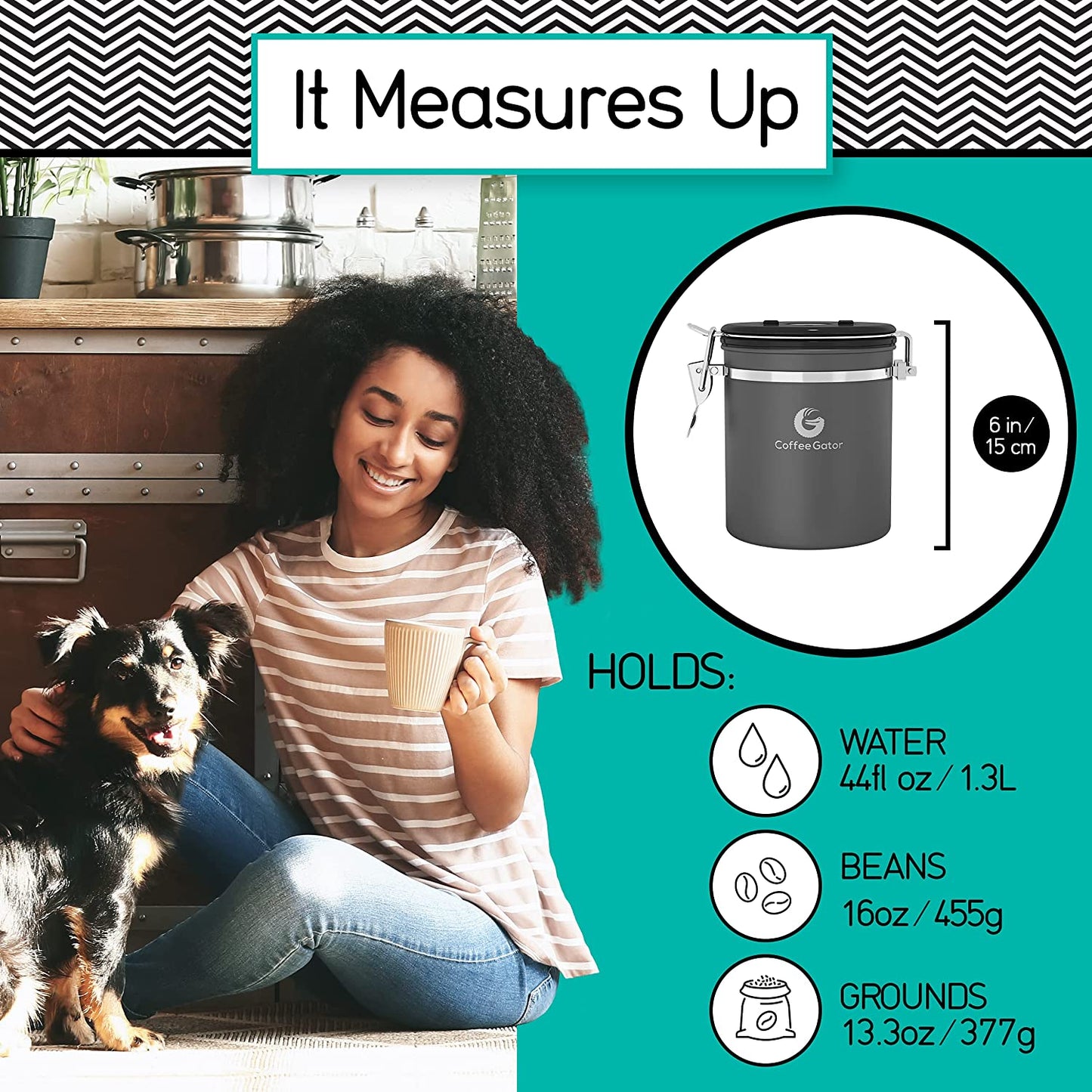 Coffee Canister Airtight, 16Oz Stainless Steel and 4Oz Borosilicate Glass Travel Kitchen Food Storage Container with Date Tracker, Scoop for Beans, Ground, Sugar, Tea, Cookies Jars