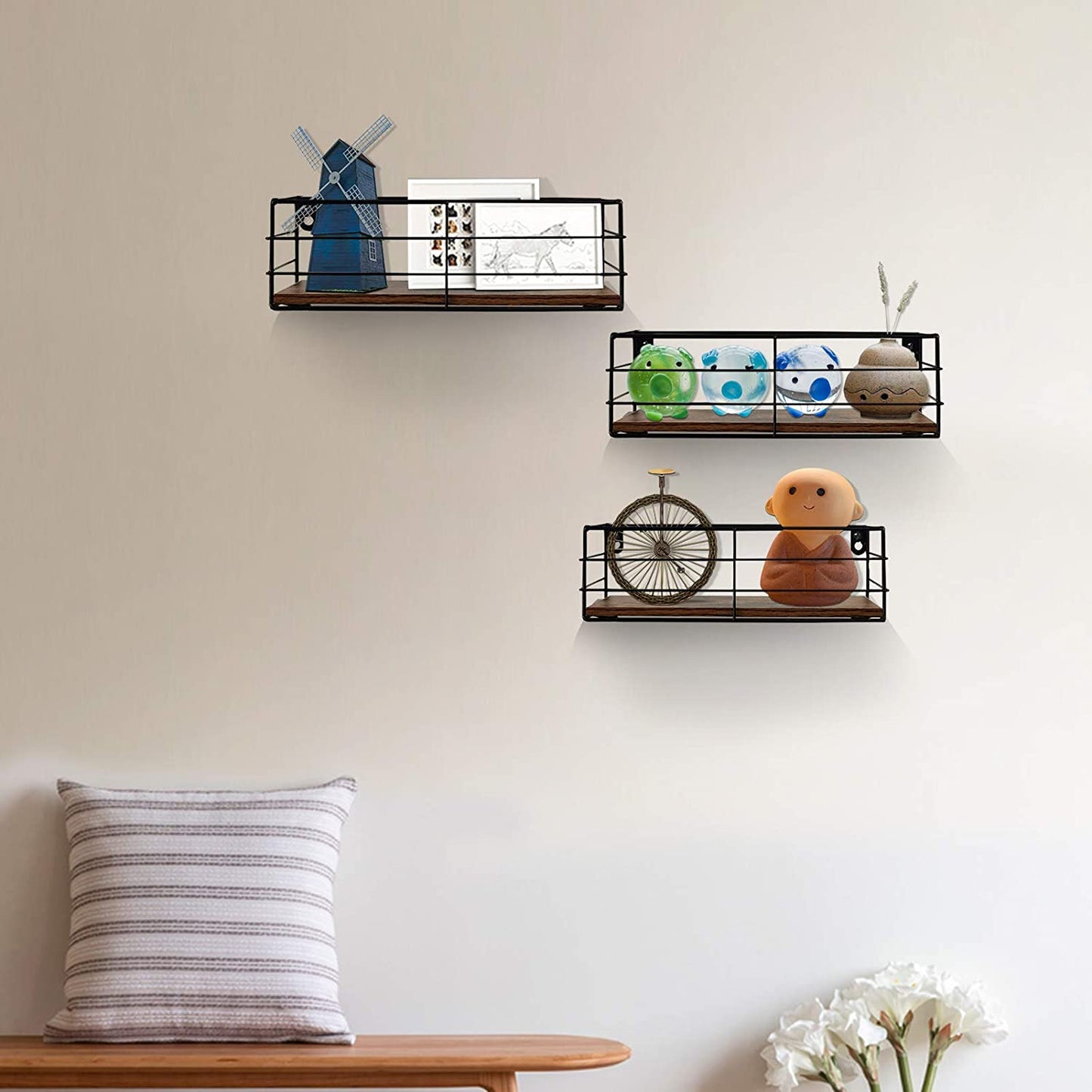 Floating Shelves Wall Mounted Set of 3, Hanging Storage Wall Shelf for Bathroom, Living Room, Bedroom, Kitchen Home