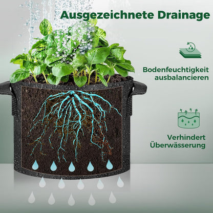 Fabric Plant Grow Bags with Handle 10 Gallon Pack of 5, Heavy Duty Nonwoven Smart Garden Pot Thickened Aeration Nursery Container Black for Outdoor Potato, Tomato, Chili, Carrot and Vegetables