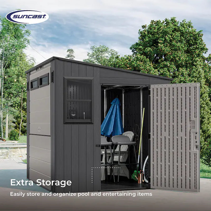 8-Ft X 7-Ft Outdoor Entertainment Cabana Bar Gray Lean-To Resin Storage Shed