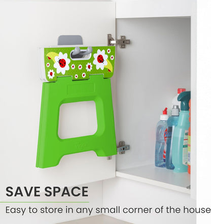 Compact Step Stool Foldable, 12-1/2-Inch Step Stools for Adults up to 330 Pound, Lightweight Stool, Non-Slip Folding Step Stool, Ladybug on Top