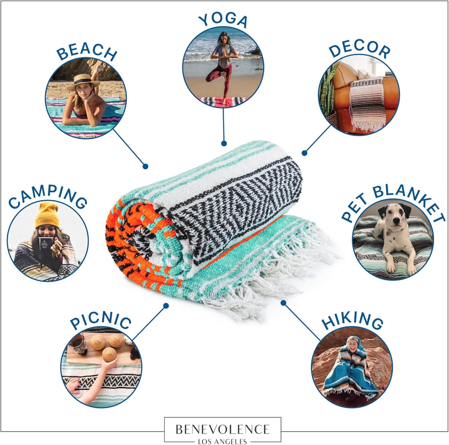 Authentic Handwoven Mexican Blanket | Yoga Blankets, Outdoor, Picnic, Beach, Camping | Equestrian Saddle | Serape 50X70 Inches - Bright Mandarin, Pack of 1