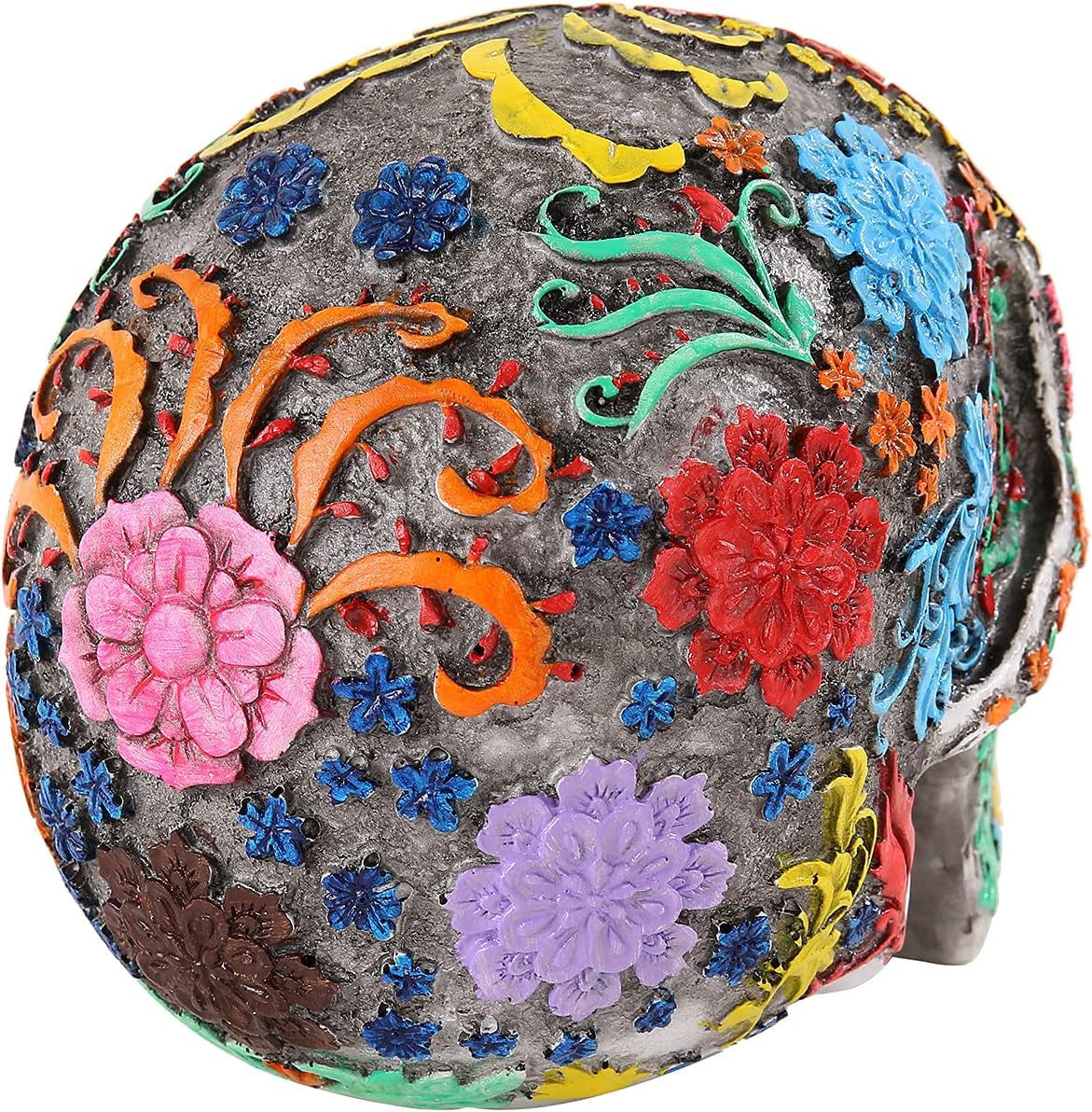 Highly Life Size Colourful Floral Resin Human Skull Head Statue Model Home Decor