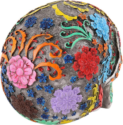Highly Life Size Colourful Floral Resin Human Skull Head Statue Model Home Decor
