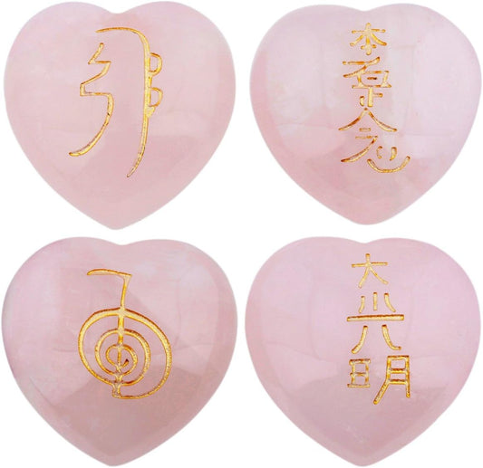 Healing Crystal 4Pcs Rose Quartz Heart Love Stones Hand Carved Worry Stones Palm Pocket Stone Reiki Balancing