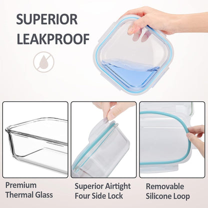 Glass Food Storage Containers with Lids Airtight 4 Pack, Glass Storage Containers with Lids for Food, Not Easy Broken & Leak Proof, Glass Containers with Lids for Oven/Dishwasher Safe, Blue