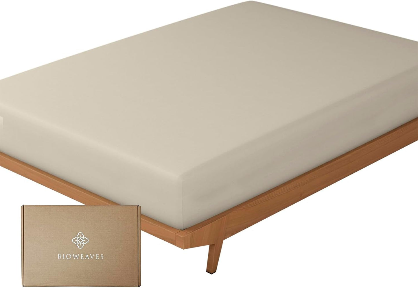 100% Organic Cotton 1 Fitted Sheet Queen Size Only | 300 Thread Count Sateen Weave GOTS Certified with Deep Pocket - Sand